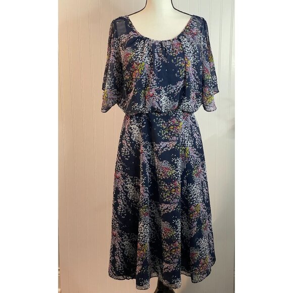 ModCloth Floral A-Line Midi Skirt S Polyester Navy Multicolor Pockets - Picture 1 of 16